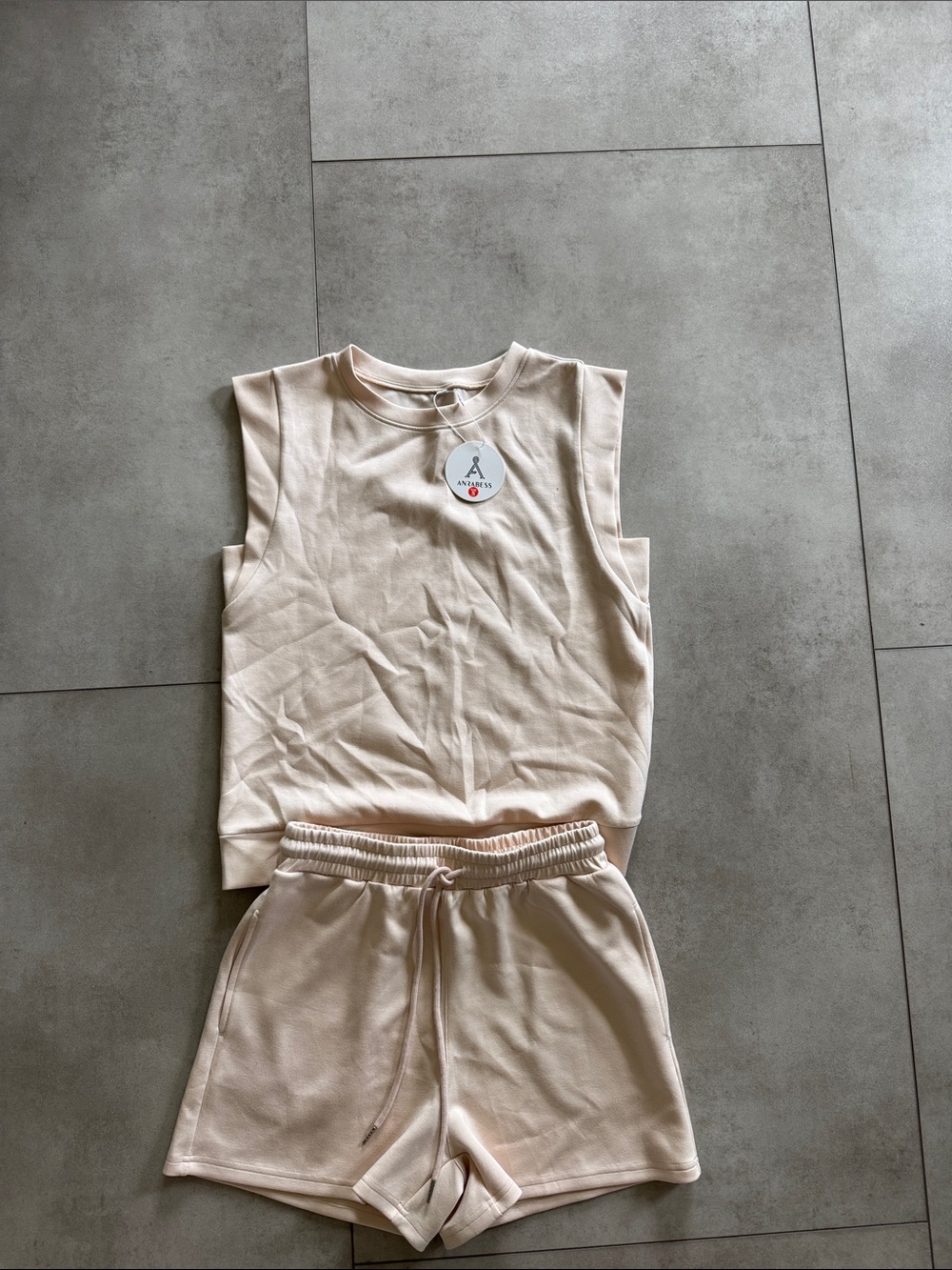Sleeveless Crop Top & Drawstring Shorts Set - Cream